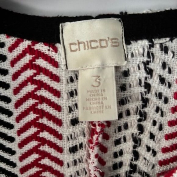 Chicos 3 XL Red Black White Herringbone Asymmetrical Zip Jacket Contemporary Art - Picture 4 of 10